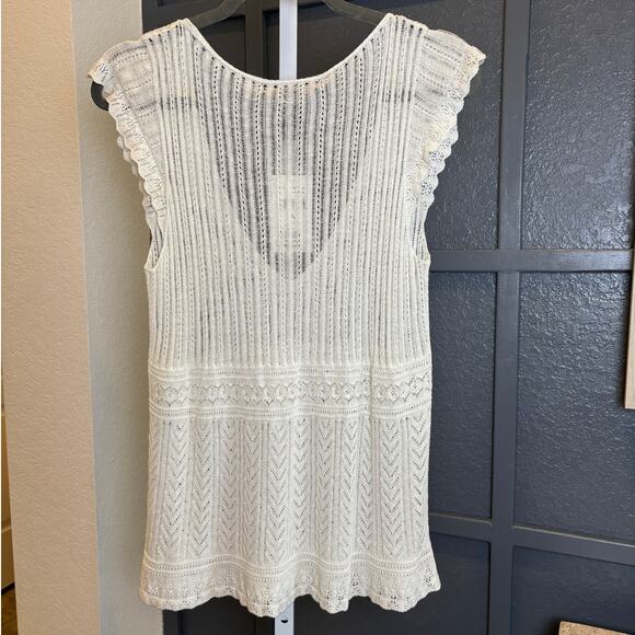 Ralph Lauren Black Label Womens Linen Ivory Lace Crochet Knit Vintage Top LG NWT - Picture 2 of 7